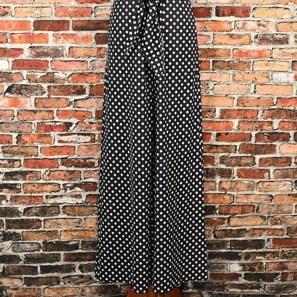 Vintage 70s Black & White Polka-dot CONNECTIONS Polyester Palazzo Pant Jumpsuit - Picture 4 of 12